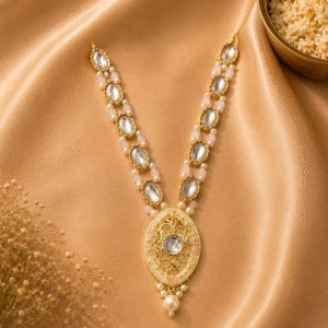 Divine Mirror Stone & Pearl Pendant Haar- Vastram by Monika