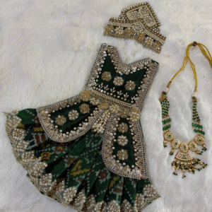 Premium Green Mata Rani Vastra Set with Mukut & Necklace | Handmade Designer Devi Shringar Dress
