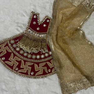 Handcrafted Mata Rani Vastra Set – Red & Gold Embroidered Poshak with Net Dupatta for Devi Idol