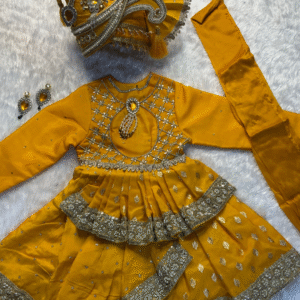Premium Mustard Yellow Ghanshyam Maharaj Vastra | Handcrafted Silk Shringar Dress for Home Temple