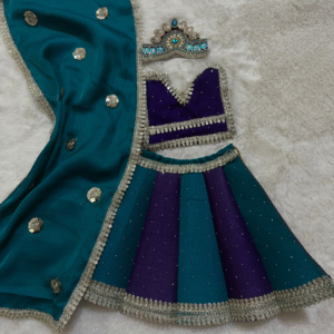 Handcrafted Teal & Purple Mata Rani Vastra Set with Mukut – Premium Devi Poshak with Matching Dupatta
