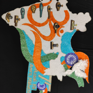 India Map Handmade Glitter Art with Om Symbol & Ashoka Chakra – "Azadi Ka Amrit Mahotsav" Republic Day/Independence Day Decoration Backdrop