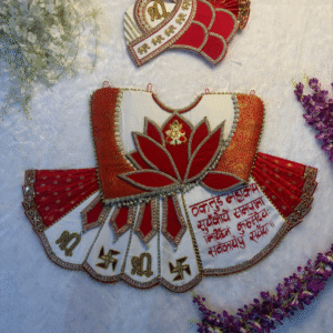 Red & White Lotus Ganesh Motif Poshak Set with Sanskrit Shloka & Swastik Embroidery – Handcrafted Salangpur Vastra