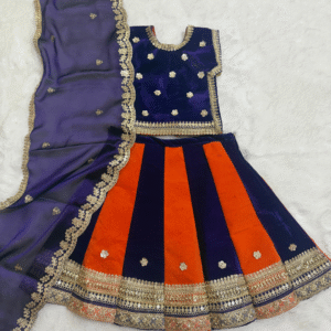 Royal Blue & Orange Mata Rani Vastra Set with Designer Dupatta | Premium Handmade Devi Shringar Dress