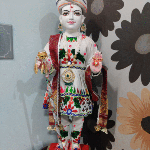 Royal Silver Embroidered Ganshyam Maharaj Vastra with Mukut & Earrings – Premium Handmade Divine Dress Set