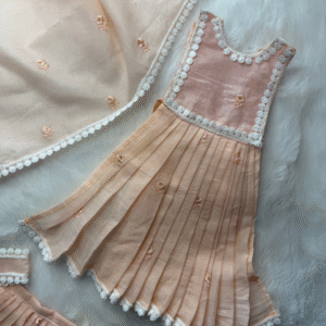 Elegant Peach Mata Rani Vastra Set with Embroidered Dupatta | Soft Pastel Handmade Devi Shringar Dress
