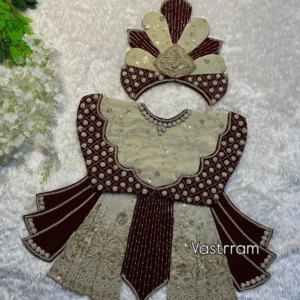 Maroon & Cream Diamond Lattice Poshak Set with Petal Crown – Handcrafted Salangpur Vastra