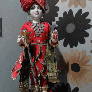 Premium Royal Red Ghanshyam Maharaj Vastra | Handcrafted Silk Shringar Dress with Pagdi & Dupatta for Home Temple