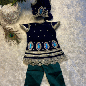 Premium Royal Blue Ghanshyam Maharaj Vastra | Handcrafted Velvet Shringar Dress with Pagdi for Home Temple
