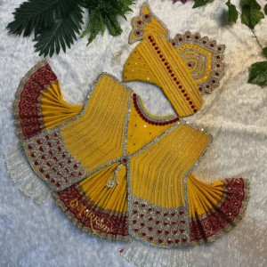 Yellow & Maroon Kalgi Style Poshak Set with Red Stone Embellishment – Handcrafted Salangpur Vastra