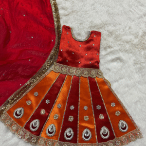 Premium Orange & Red Mata Rani Vastra Set with Designer Chunri | Handmade Devi Shringar Dress
