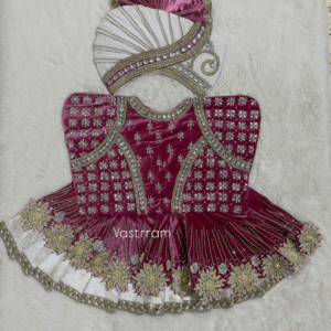 Maroon & White Stone Embellished Poshak Set with Fan Pagdi – Star Motif Salangpur Vastra