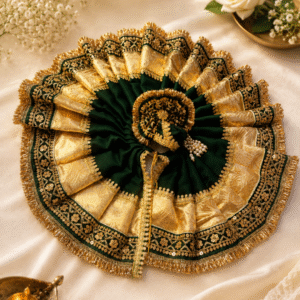 Premium Green & Golden Laddu Gopal Vastra Set with Designer Mukut | Handmade Krishna Shringar Dress