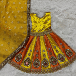 Premium Yellow & Orange Mata Rani Vastra Set with Designer Chunri | Handmade Devi Shringar Dress