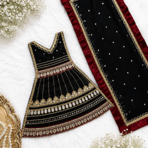 Premium Black & Maroon Mata Rani Vastra Set with Designer Chunri | Handmade Devi Shringar Dress