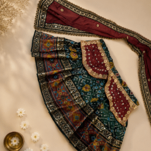Shree Mata Raani Patola Style Green & Maroon Traditional Vastra Set with Embroidered Dupatta