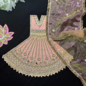 Peach & Gold Designer Mata Rani Vastra Set with Premium Embroidery & Dupatta