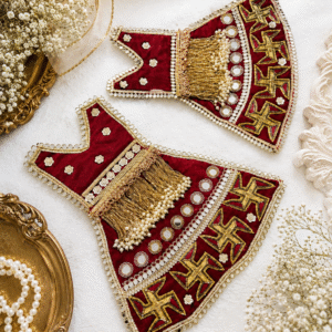Premium Maroon Mata Rani Vastra Set with Auspicious Swastik Design | Handmade Devi Shringar Dress