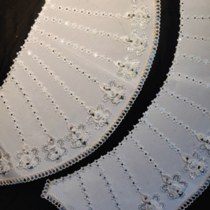 Elegant White Beaded Lace Floral Collar Set – Handcrafted Pearl & Sequin Embroidered Trim