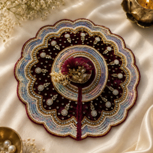 Premium Maroon Designer Laddu Gopal Vastra Set with Mukut | Handmade Velvet Krishna Shringar Dress
