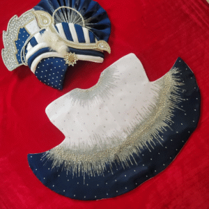 Navy Blue & White Ombre Poshak with Crystal Ray Embroidery & Jeweled Turban – Handcrafted Salangpur Vastra