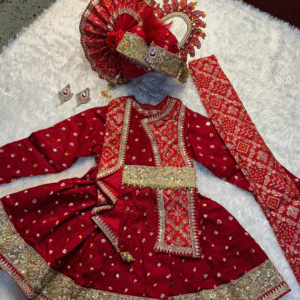 Premium Royal Maroon Ghanshyam Maharaj Vastra | Handcrafted Silk Shringar Dress with Pagdi & Dupatta for Home Temple