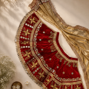 Royal Red Mata Rani Vastra Set with Auspicious Swastik Design & Golden Dupatta | Premium Handmade Devi Shringar Dress