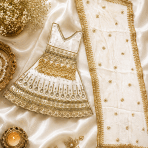 Premium White & Gold Mata Rani Vastra Set with Pearl Work & Designer Dupatta | Handmade Devi Shringar Dress